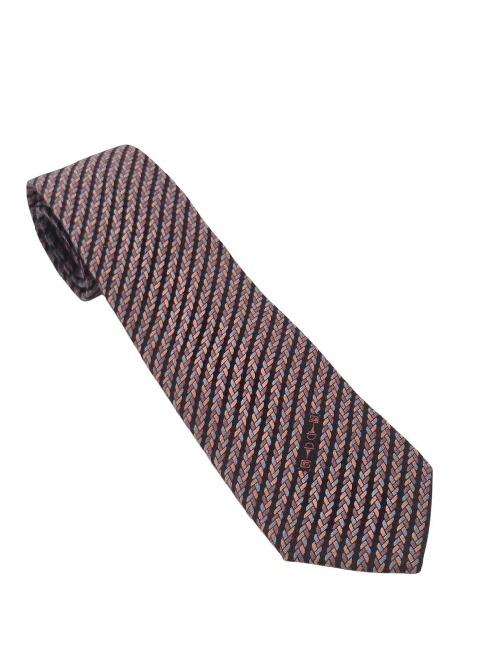 Vintage Gucci Silk Tie Made in Italy Brown Geometric Pattern Designer Neck Tie
